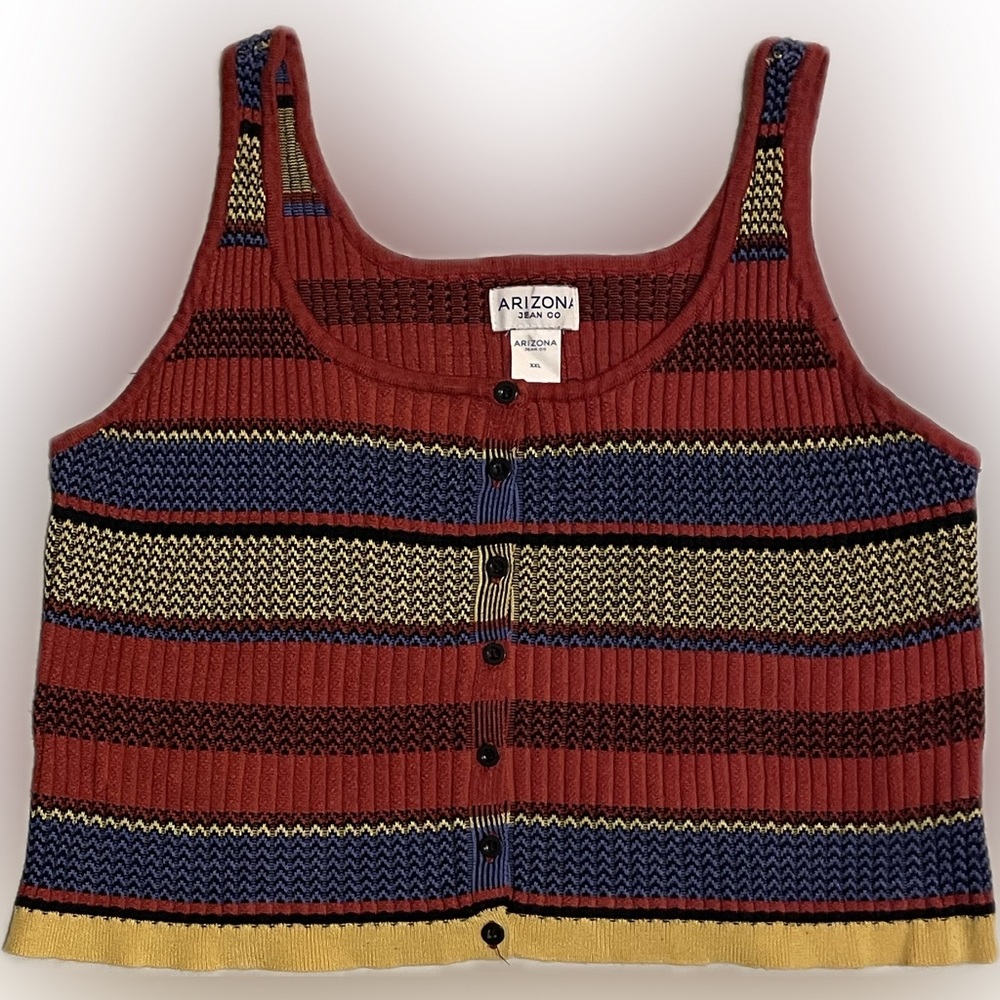 Arizona Striped Knit Button-Up Tank Top